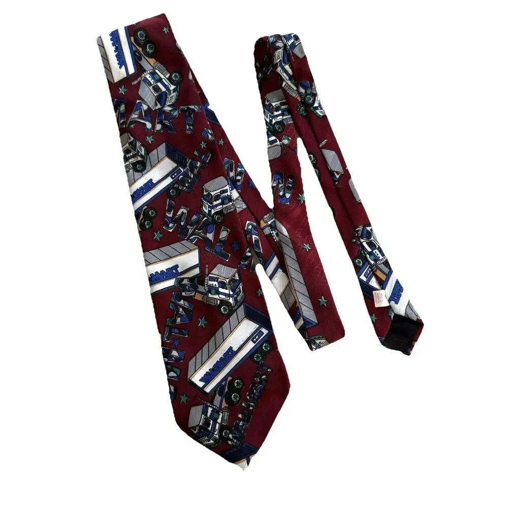 Vintage WALMART Men's Neck Tie Company B Maroon Necktie Semi Trucks